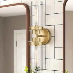 badeværelseslamper over spejl, guldvaskelamper i klart glas indendørs væglampe, moderne cylindervæglampe op og ned...