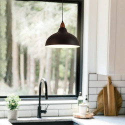 led pendel sort/hvid 13,7" mini gummi træ hængelampe mat sort metalskærm moderne pendellamper til stuehus, spisestue, bar, entre