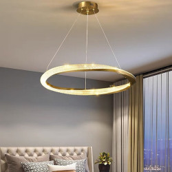 led pendel cirkel rundt design, 60cm moderne krystal led lysekrone til stuen luksus kreativt design guld lysarmatur rund...