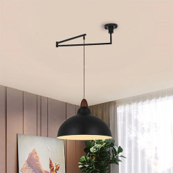 led pendel industriel pendel armatur svingarm hængelampe, justerbar kuppel loft pendel til spisestue stue i sort/hvid