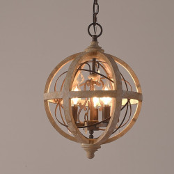 30cm globus design lysekrone led pendel lys træ industrimalet finish vintage country