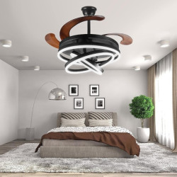 42″ udtrækkelige Loftlampe med lys og fjernbetjening, moderne led semi-flush ventilatorlys, tilbagetrækkelig geometrisk Loftlampe 3-farvet 6-trins smart pendel til indendørs soveværelse, spisestue osv.