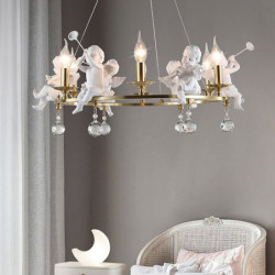 bondehus stearinlys lysekrone engel 3/6-lys 55/70cm til stue, rustik industriel pendul loftslampe, vintage lofthængende lampe...